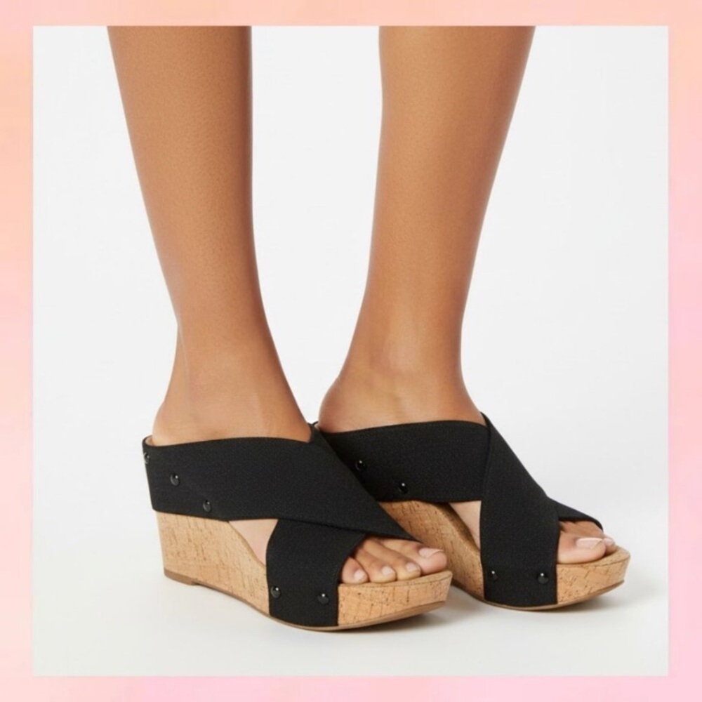 Lucky Brand Black Cork Wedge Sandals